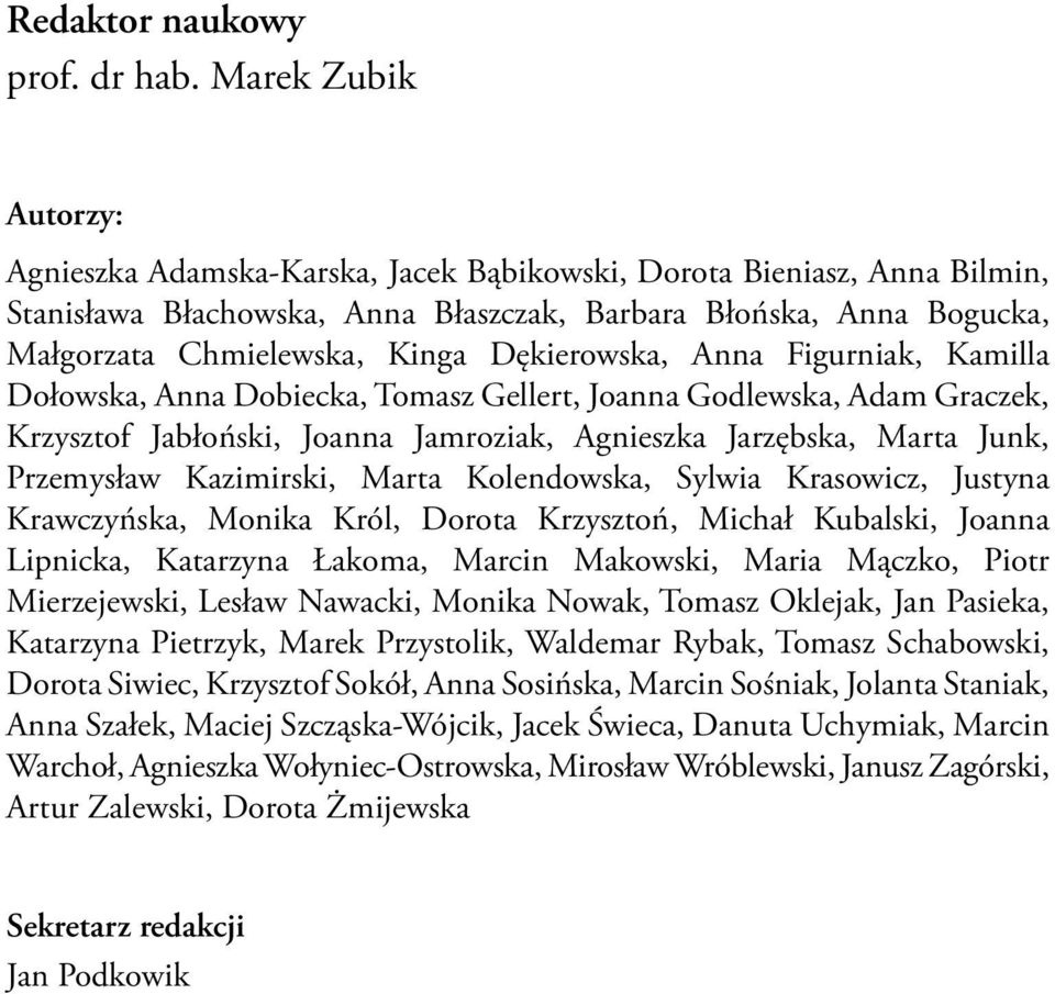 Dękierowska, Anna Figurniak, Kamilla Dołowska, Anna Dobiecka, Tomasz Gellert, Joanna Godlewska, Adam Graczek, Krzysztof Jabłoński, Joanna Jamroziak, Agnieszka Jarzębska, Marta Junk, Przemysław