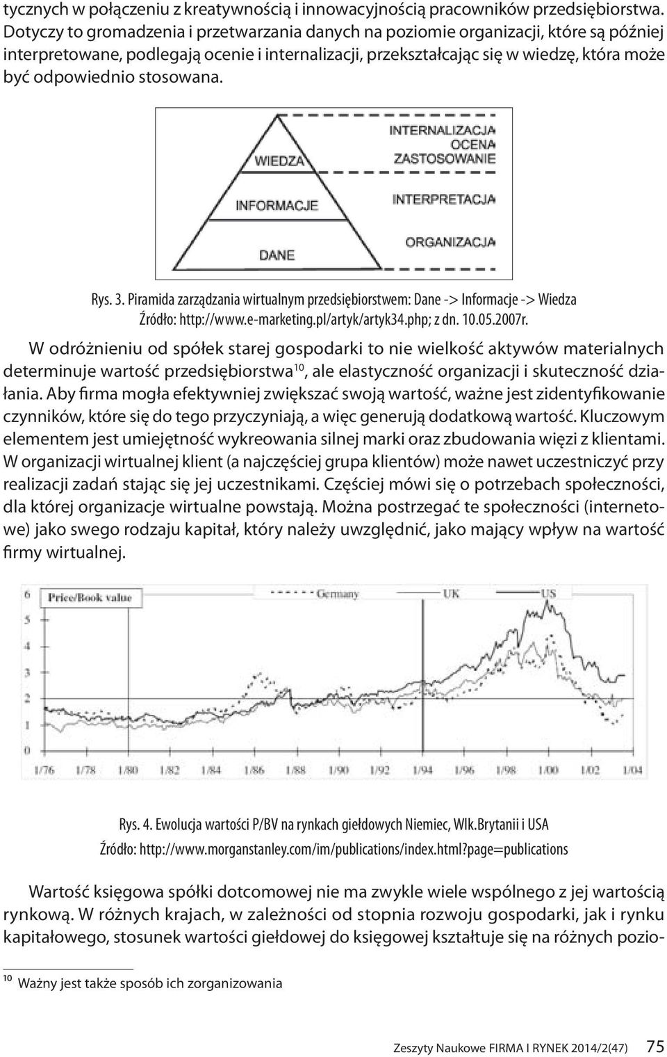stosowana. Rys. 3. Piramida zarządzania wirtualnym przedsiębiorstwem: Dane -> Informacje -> Wiedza Źródło: http://www.e-marketing.pl/artyk/artyk34.php; z dn. 10.05.2007r.