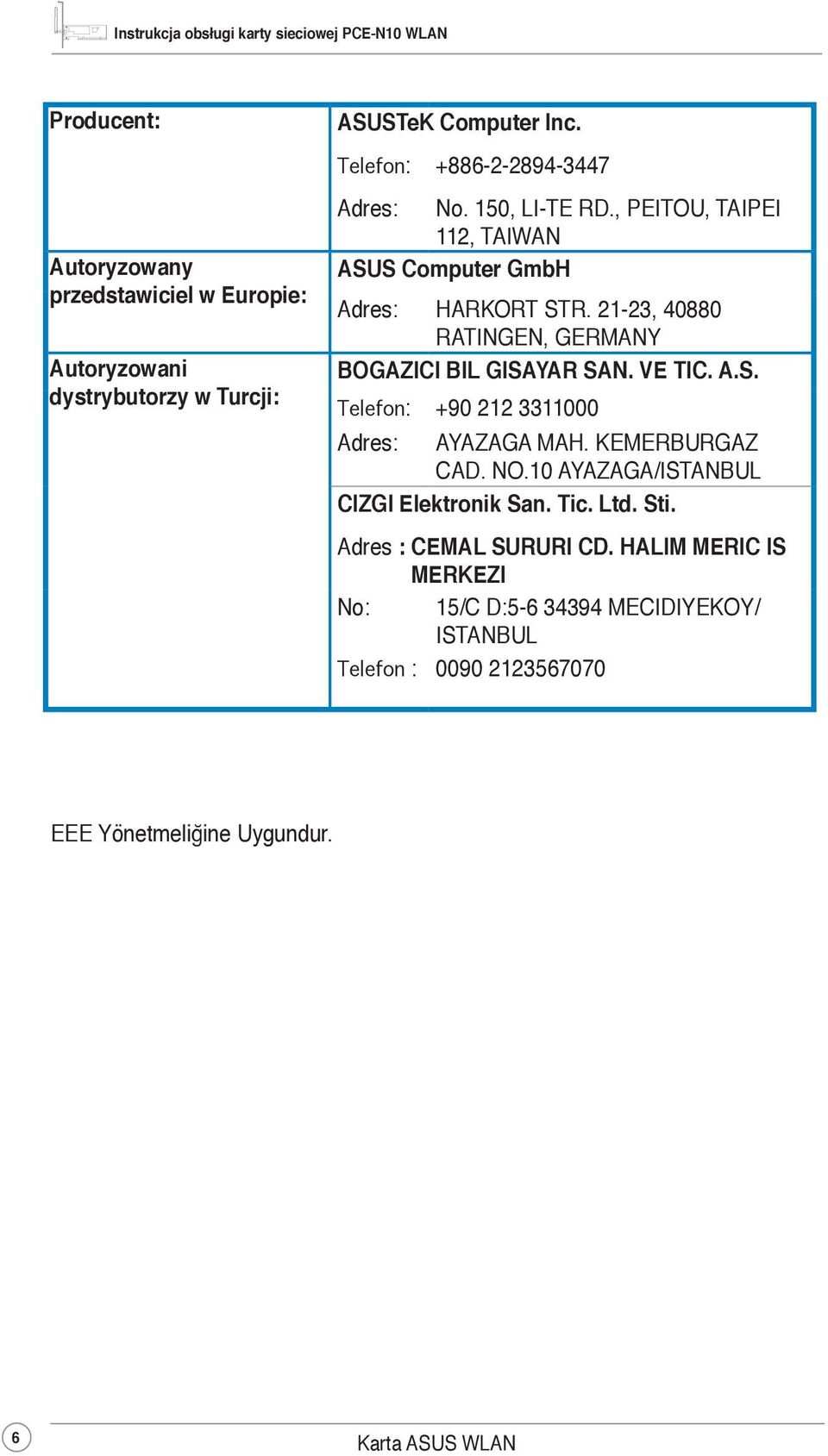 A.S. Telefon: +90 212 3311000 Adres: AYAZAGA MAH. KEMERBURGAZ CAD. NO.10 AYAZAGA/ISTANBUL CIZGI Elektronik San. Tic. Ltd. Sti.