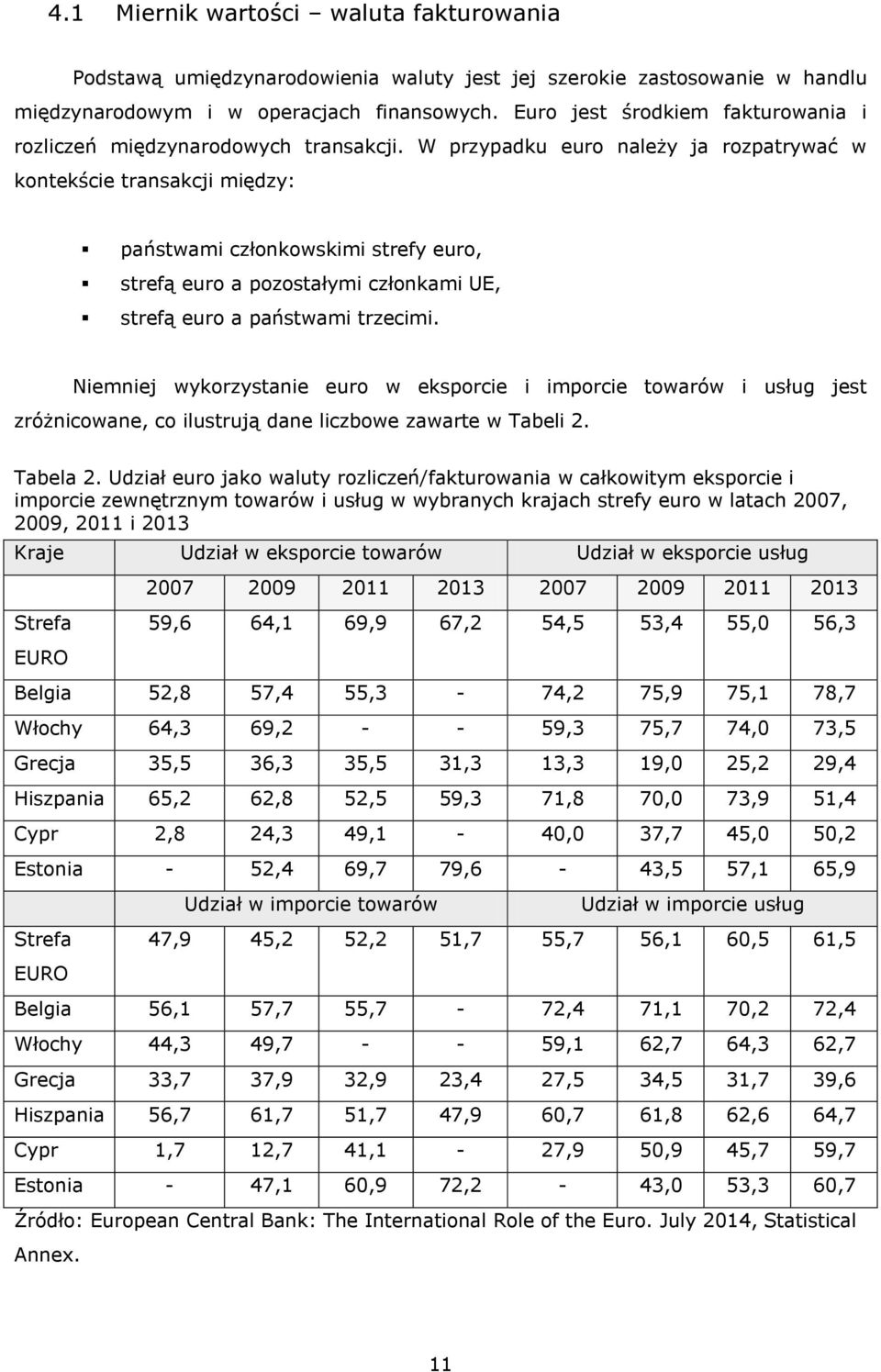 W przypadku euro należy ja rozpatrywać w kontekście transakcji między: państwami członkowskimi strefy euro, strefą euro a pozostałymi członkami UE, strefą euro a państwami trzecimi.