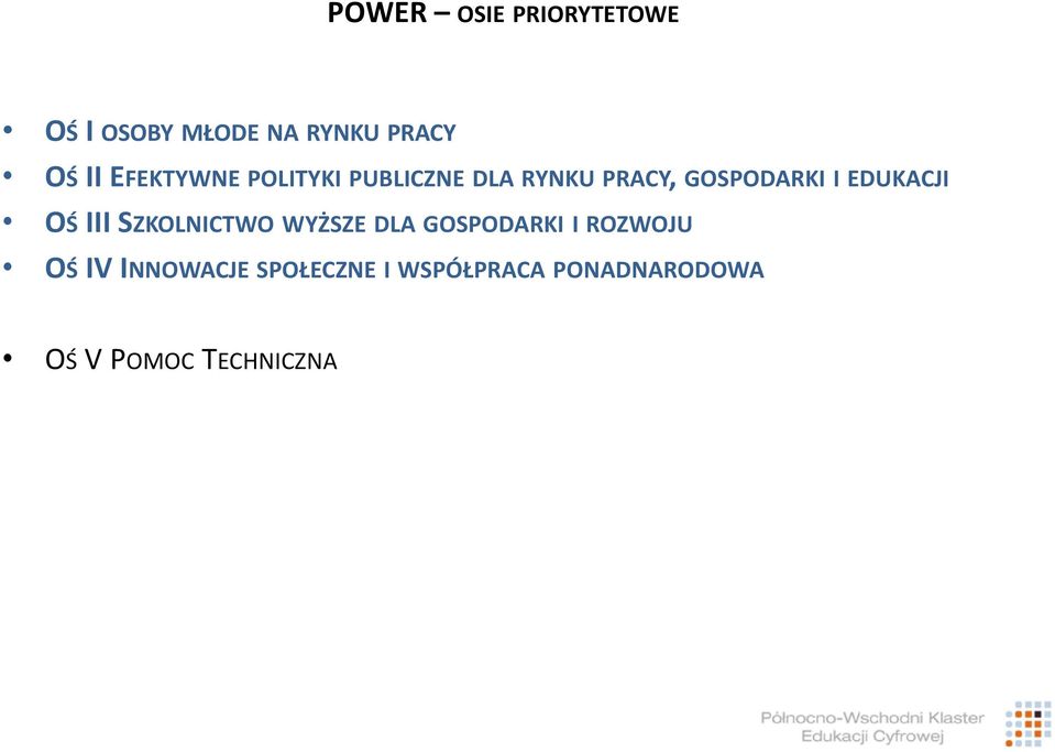 EDUKACJI OŚ III SZKOLNICTWO WYŻSZE DLA GOSPODARKI I ROZWOJU OŚ