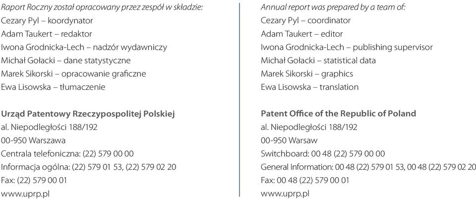 statistical data Marek Sikorski graphics Ewa Lisowska translation Urząd Patentowy Rzeczypospolitej Polskiej al.