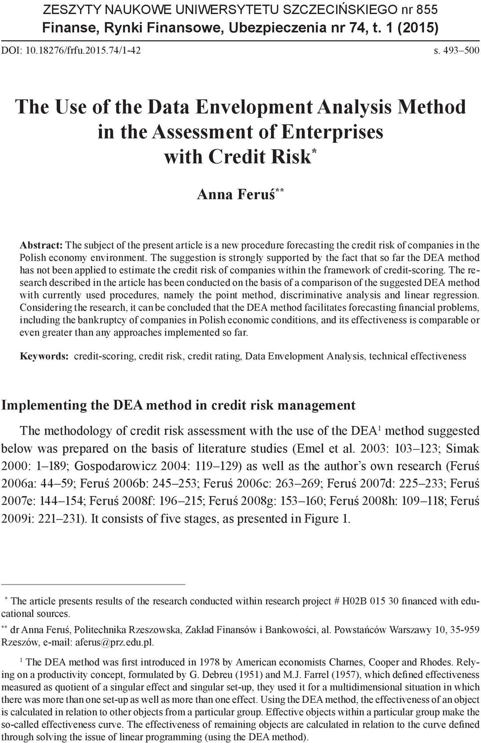 the credit risk of companies in the Polish economy environment.