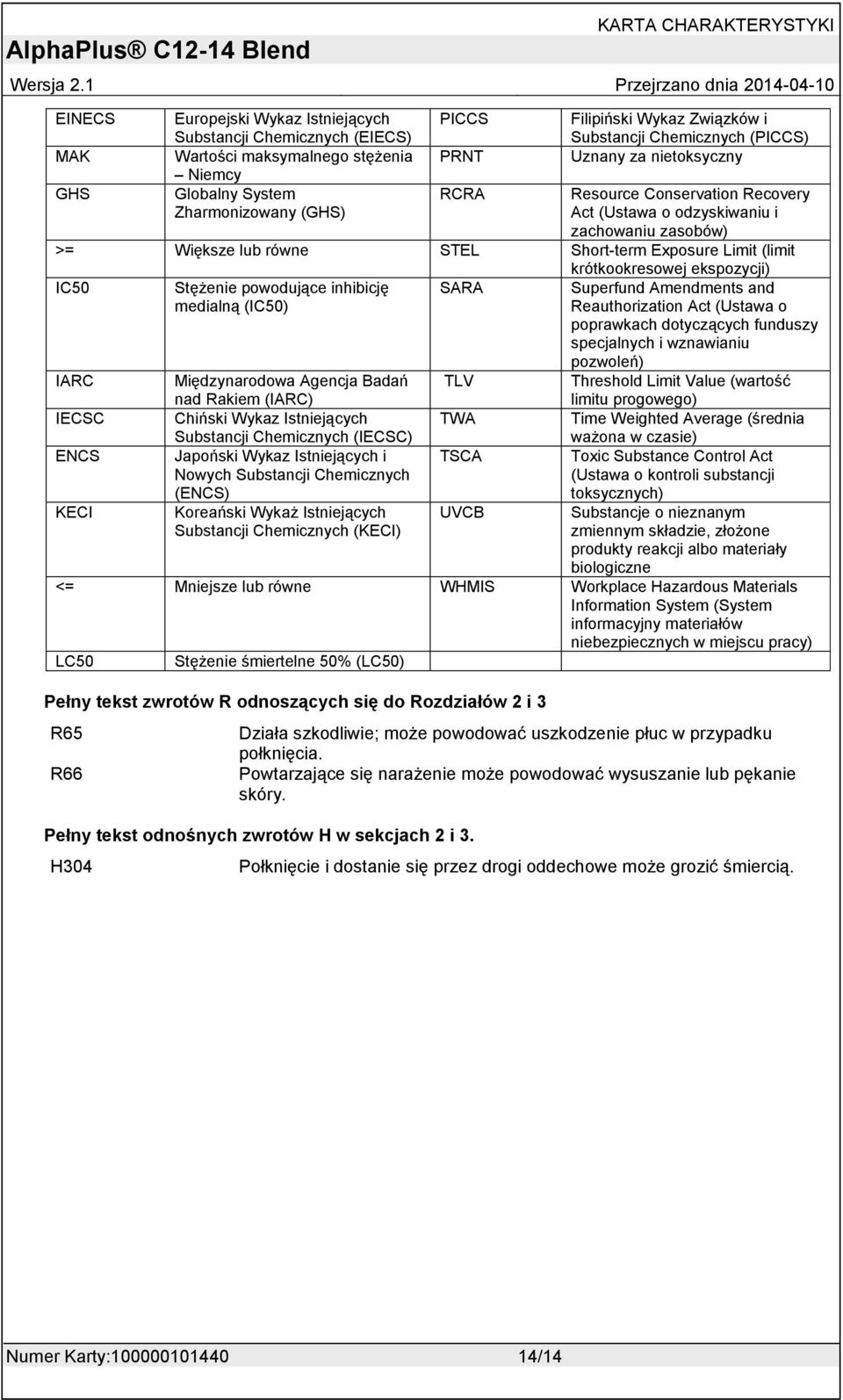 IARC IECSC ENCS KECI Stężenie powodujące inhibicję medialną (IC50) Międzynarodowa Agencja Badań nad Rakiem (IARC) Chiński Wykaz Istniejących Substancji Chemicznych (IECSC) Japoński Wykaz Istniejących