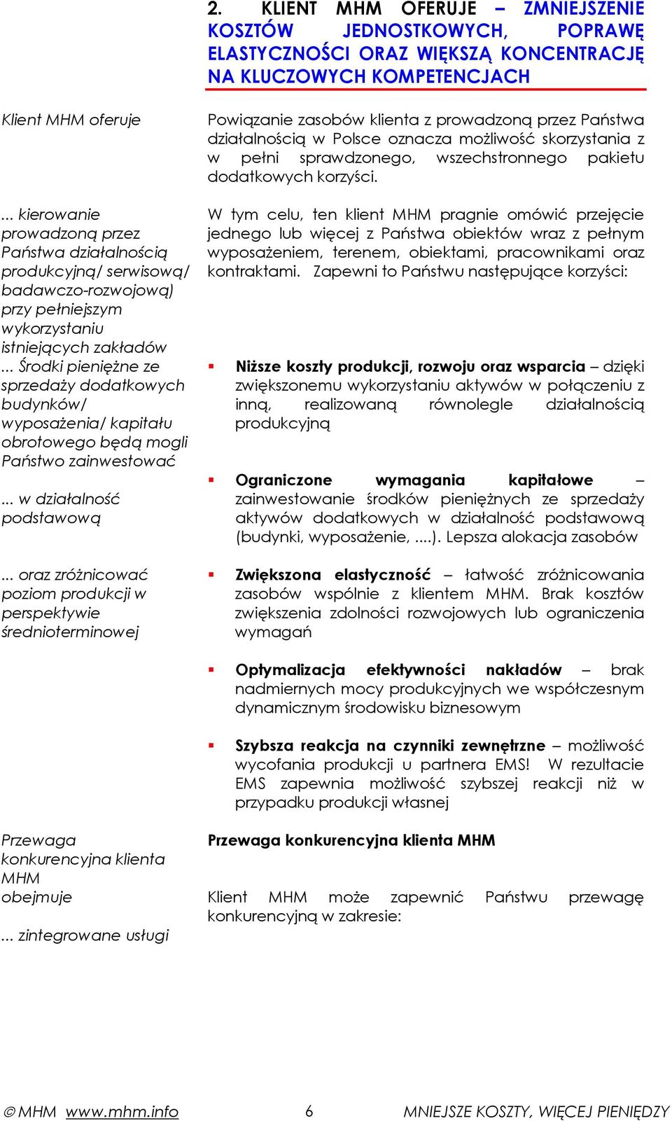 .. Środki pieniężne ze sprzedaży dodatkowych budynków/ wyposażenia/ kapitału obrotowego będą mogli Państwo zainwestować... w działalność podstawową.