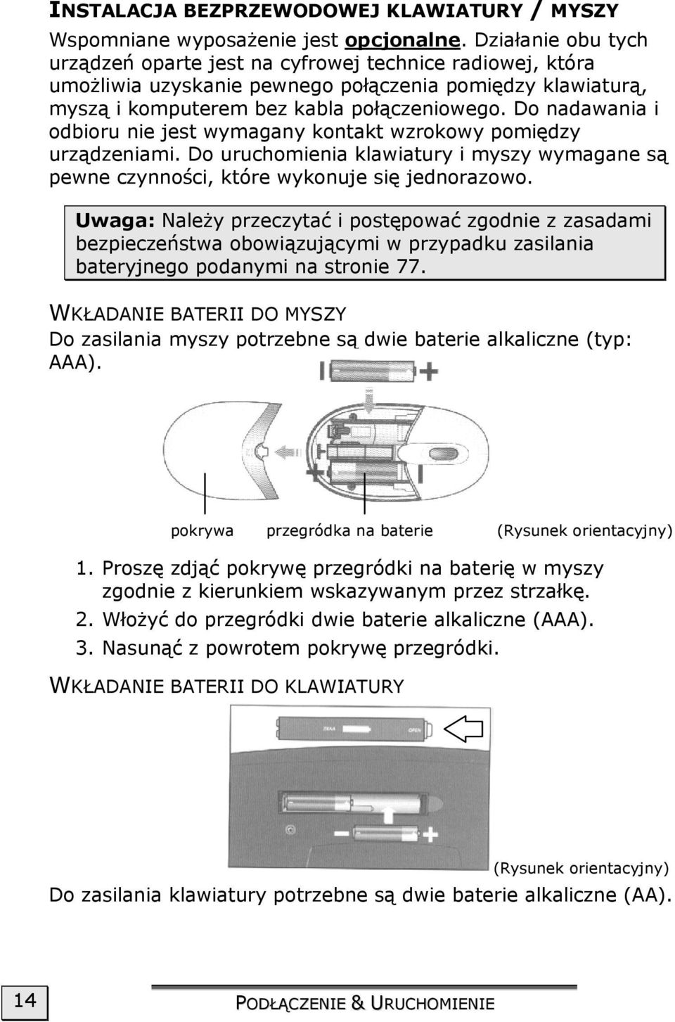 Do nadawania i odbioru nie jest wymagany kontakt wzrokowy pomiędzy urządzeniami. Do uruchomienia klawiatury i myszy wymagane są pewne czynności, które wykonuje się jednorazowo.