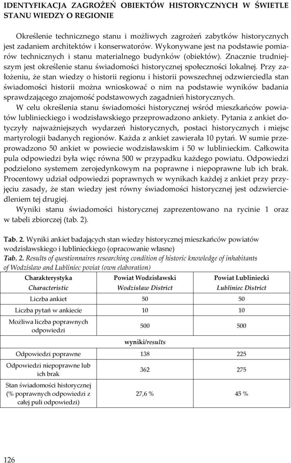 Przy założeniu, że stan wiedzy o historii regionu i historii powszechnej odzwierciedla stan świadomości historii można wnioskować o nim na podstawie wyników badania sprawdzającego znajomość