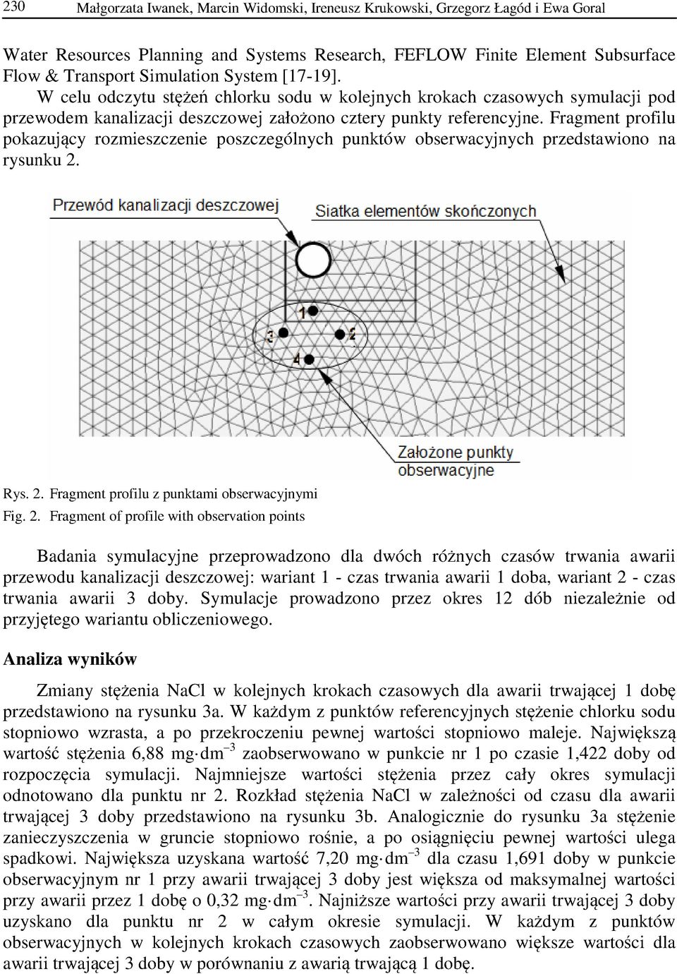 Fragment profilu pokazujący rozmieszczenie poszczególnych punktów obserwacyjnych przedstawiono na rysunku 2.