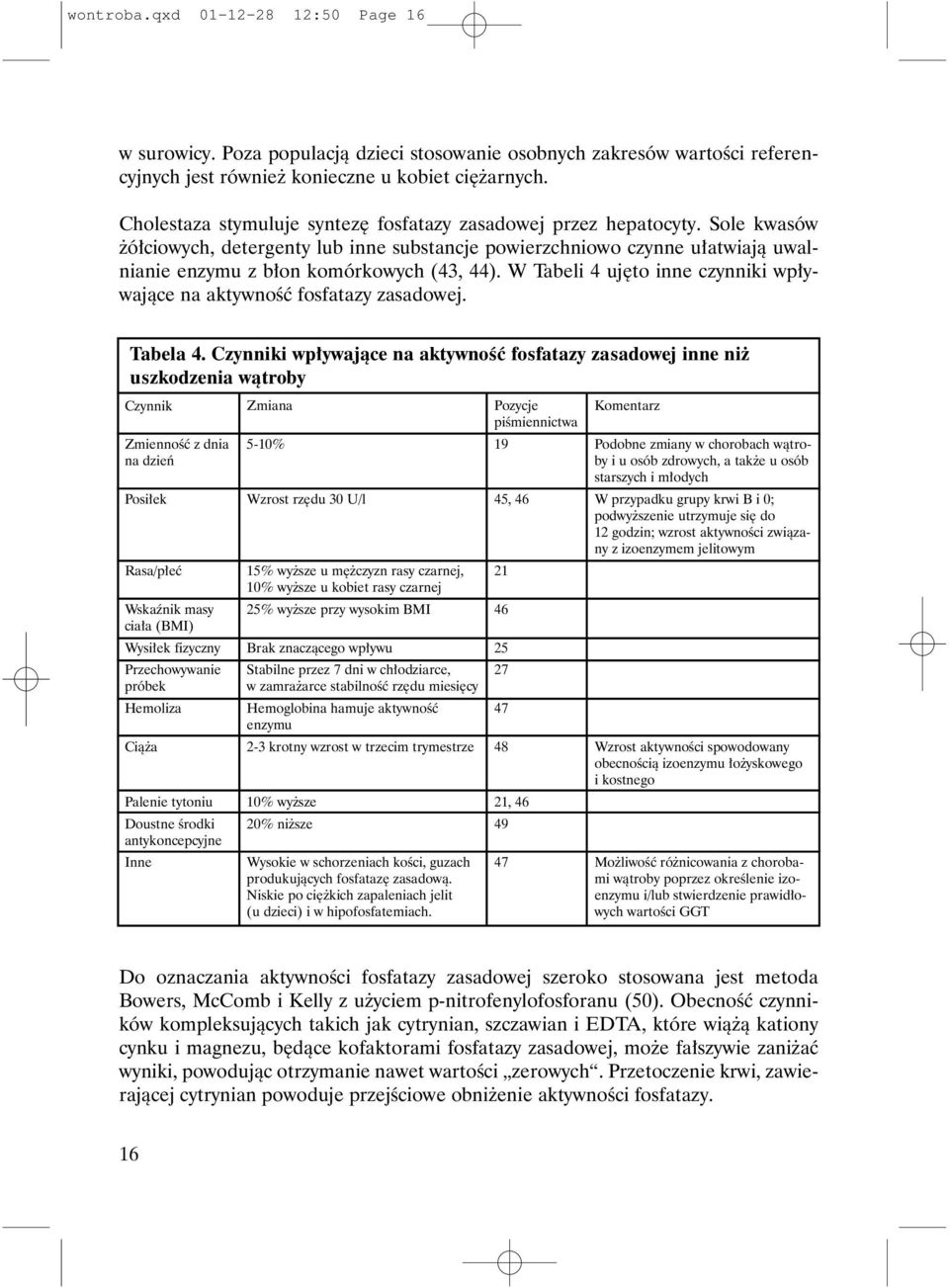 W Tabeli 4 ujêto inne czynniki wp³ywaj¹ce na aktywnoœæ fosfatazy zasadowej. Tabela 4.