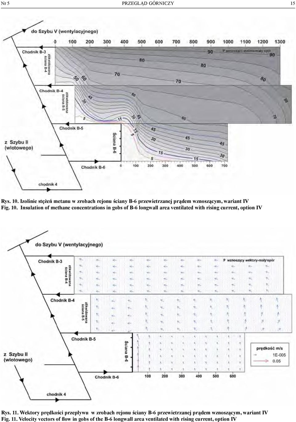 Insulation of methane concentrations in gobs of B-6 longwall area ventilated with rising current, option IV Rys. 11.