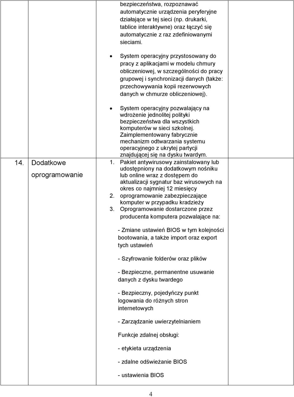 chmurze obliczeniowej). 14. Dodatkowe oprogramowanie System operacyjny pozwalający na wdrożenie jednolitej polityki bezpieczeństwa dla wszystkich komputerów w sieci szkolnej.