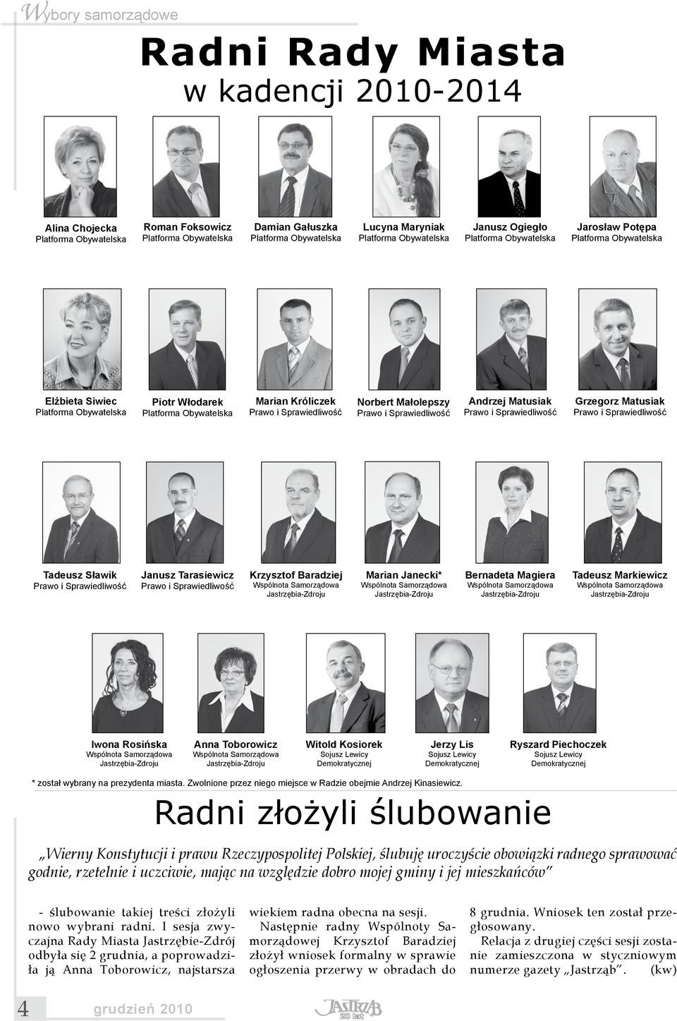 Sprawiedliwość Norbert Małolepszy Prawo i Sprawiedliwość Andrzej Matusiak Prawo i Sprawiedliwość Grzegorz Matusiak Prawo i Sprawiedliwość Tadeusz Sławik Prawo i Sprawiedliwość Janusz Tarasiewicz