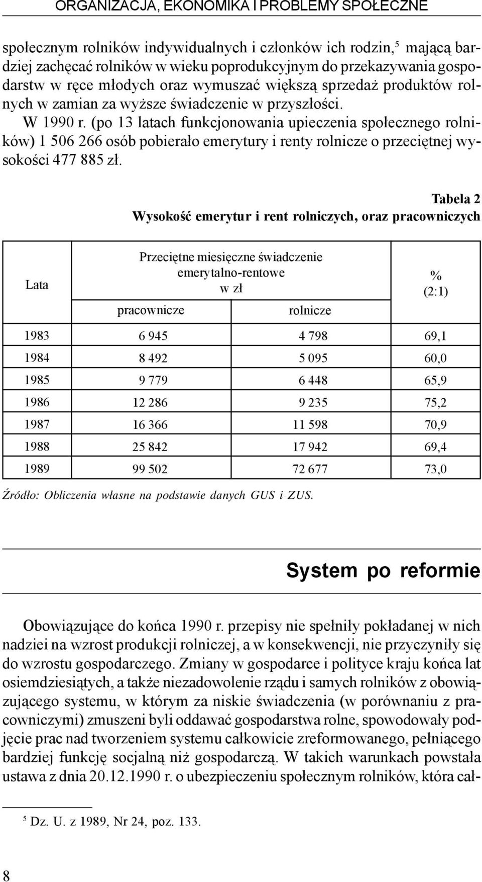 (po 13 latach funkcjonowania upieczenia spo³ecznego rolników) 1 506 266 osób pobiera³o emerytury i renty rolnicze o przeciêtnej wysokoœci 477 885 z³.