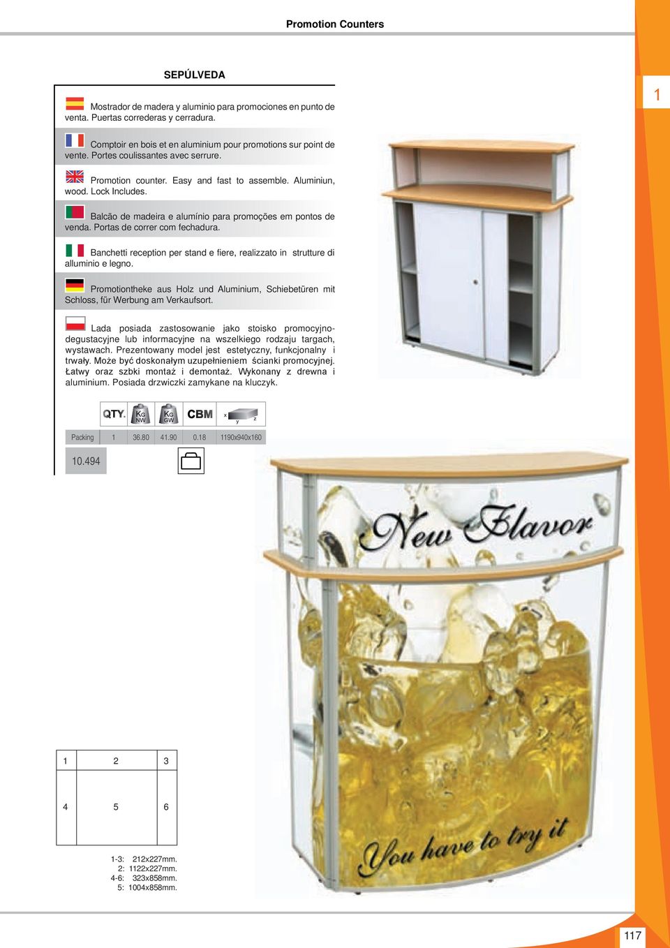 Portas de correr com fechadura. Banchetti reception per stand e fiere, realizzato in strutture di alluminio e legno.