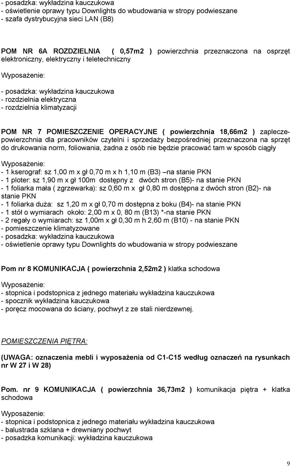 żadna z osób nie będzie pracować tam w sposób ciągły - 1 kserograf: sz 1,00 m x gł 0,70 m x h 1,10 m (B3) na stanie PKN - 1 ploter: sz 1,90 m x gł 100m dostępny z dwóch stron (B5)- na stanie PKN - 1