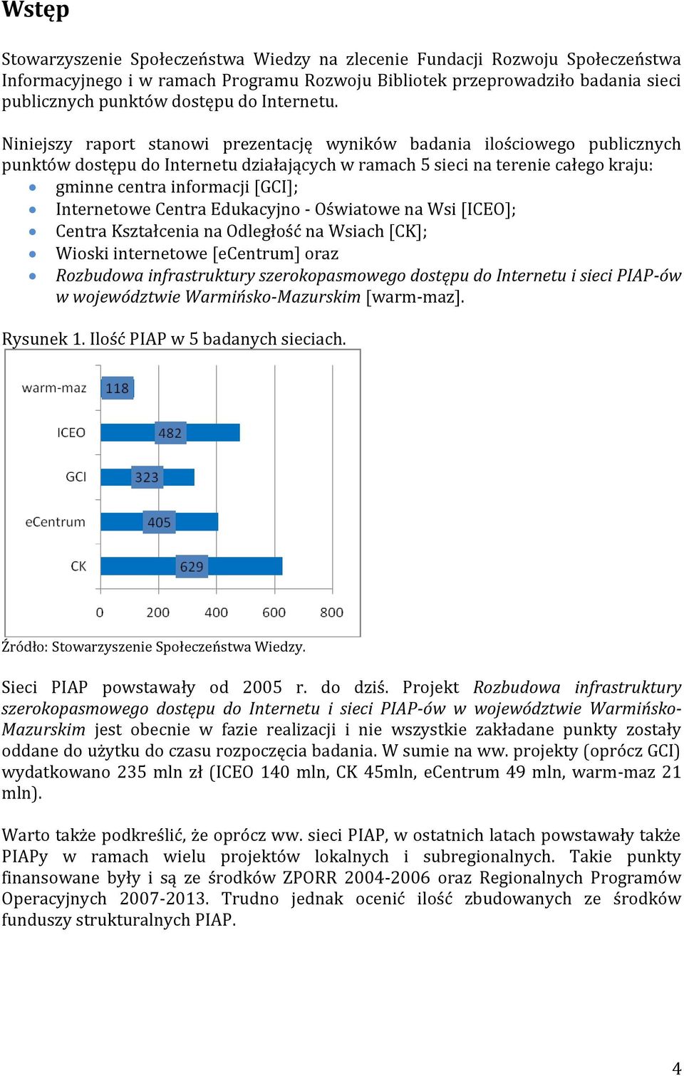 Niniejszy raport stanowi prezentację wyników badania ilościowego publicznych punktów dostępu do Internetu działających w ramach 5 sieci na terenie całego kraju: gminne centra informacji [GCI];