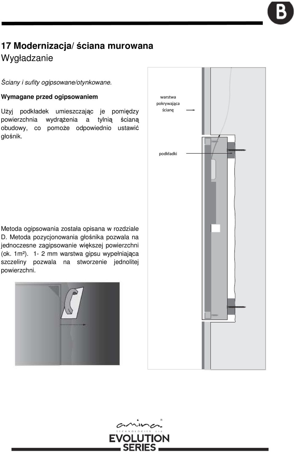 odpowiednio ustawić głośnik. warstwa pokrywająca ścianę podkładki Metoda ogipsowania została opisana w rozdziale D.