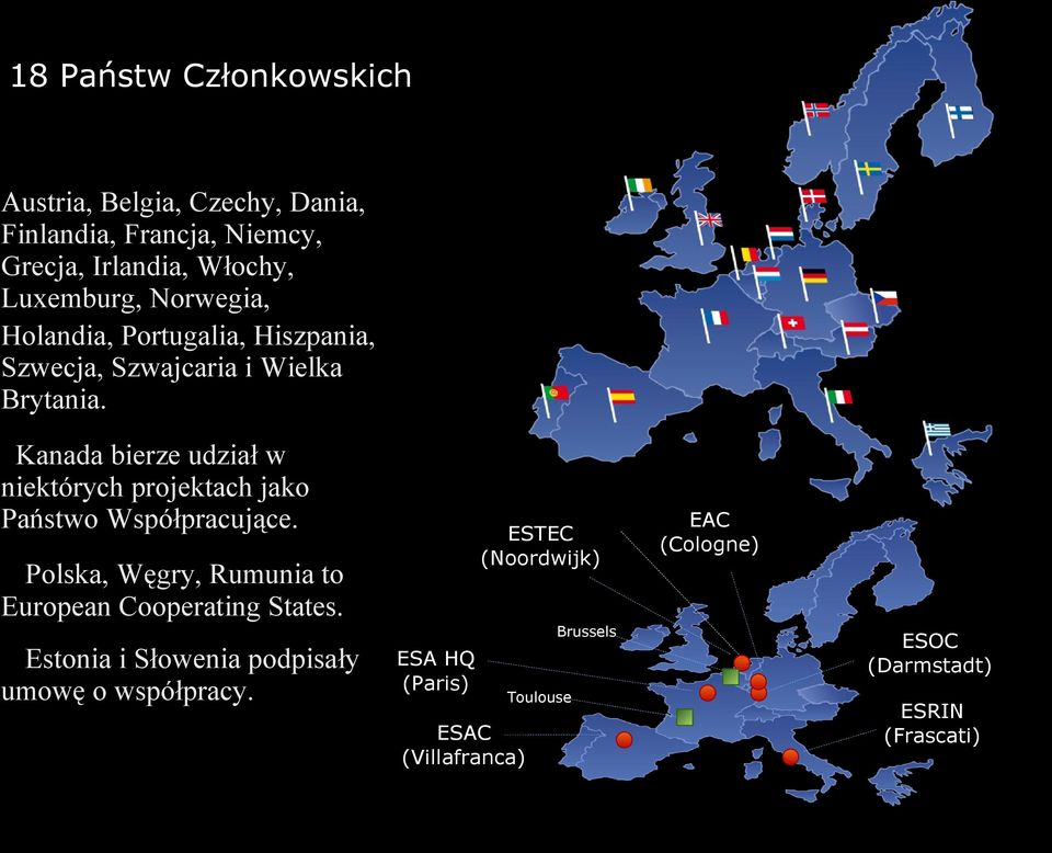 Kanada bierze udział w niektórych projektach jako Państwo Współpracujące.