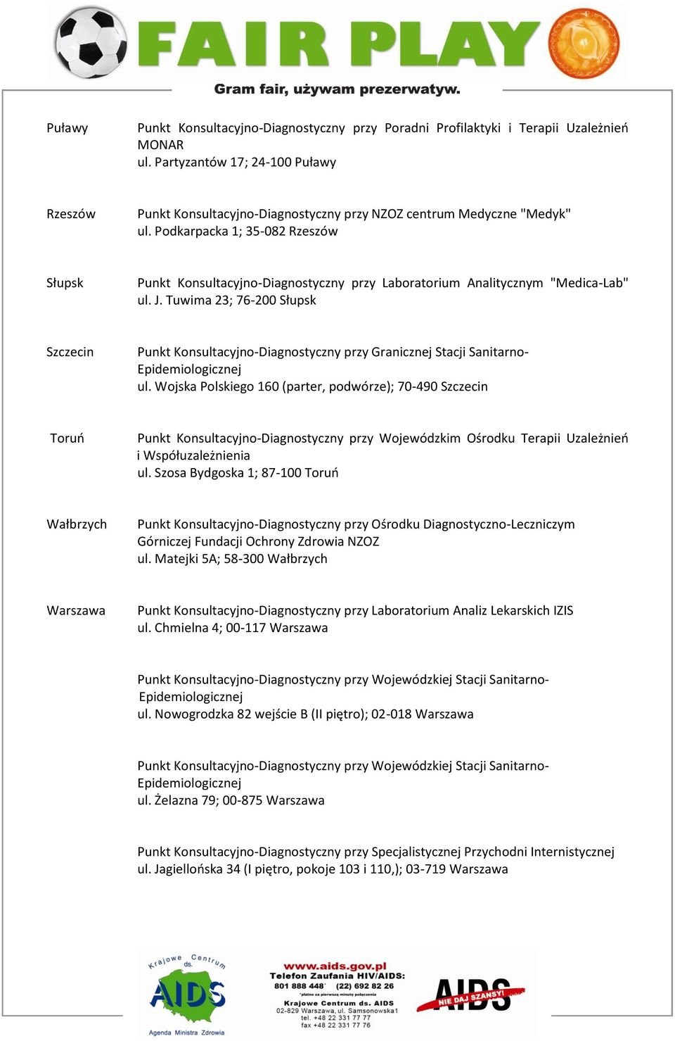 Podkarpacka 1; 35-082 Rzeszów Słupsk Punkt Konsultacyjno-Diagnostyczny przy Laboratorium Analitycznym "Medica-Lab" ul. J.