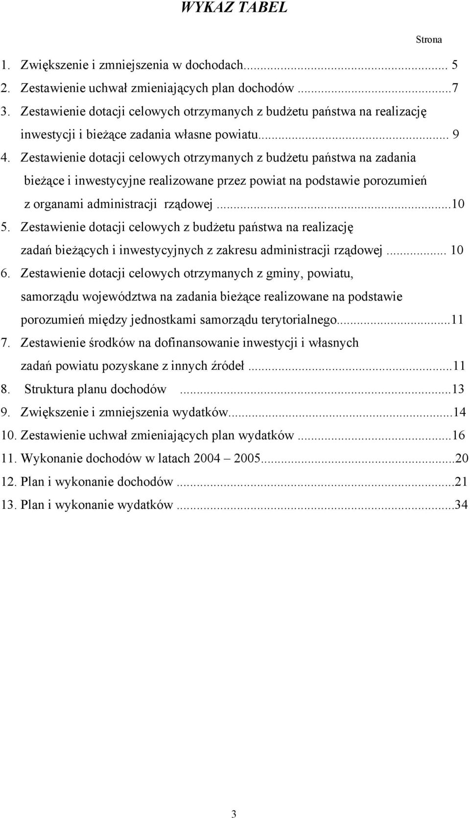 Zestawienie dotacji celowych otrzymanych z budżetu państwa na zadania bieżące i inwestycyjne realizowane przez powiat na podstawie porozumień z organami administracji rządowej...10 5.