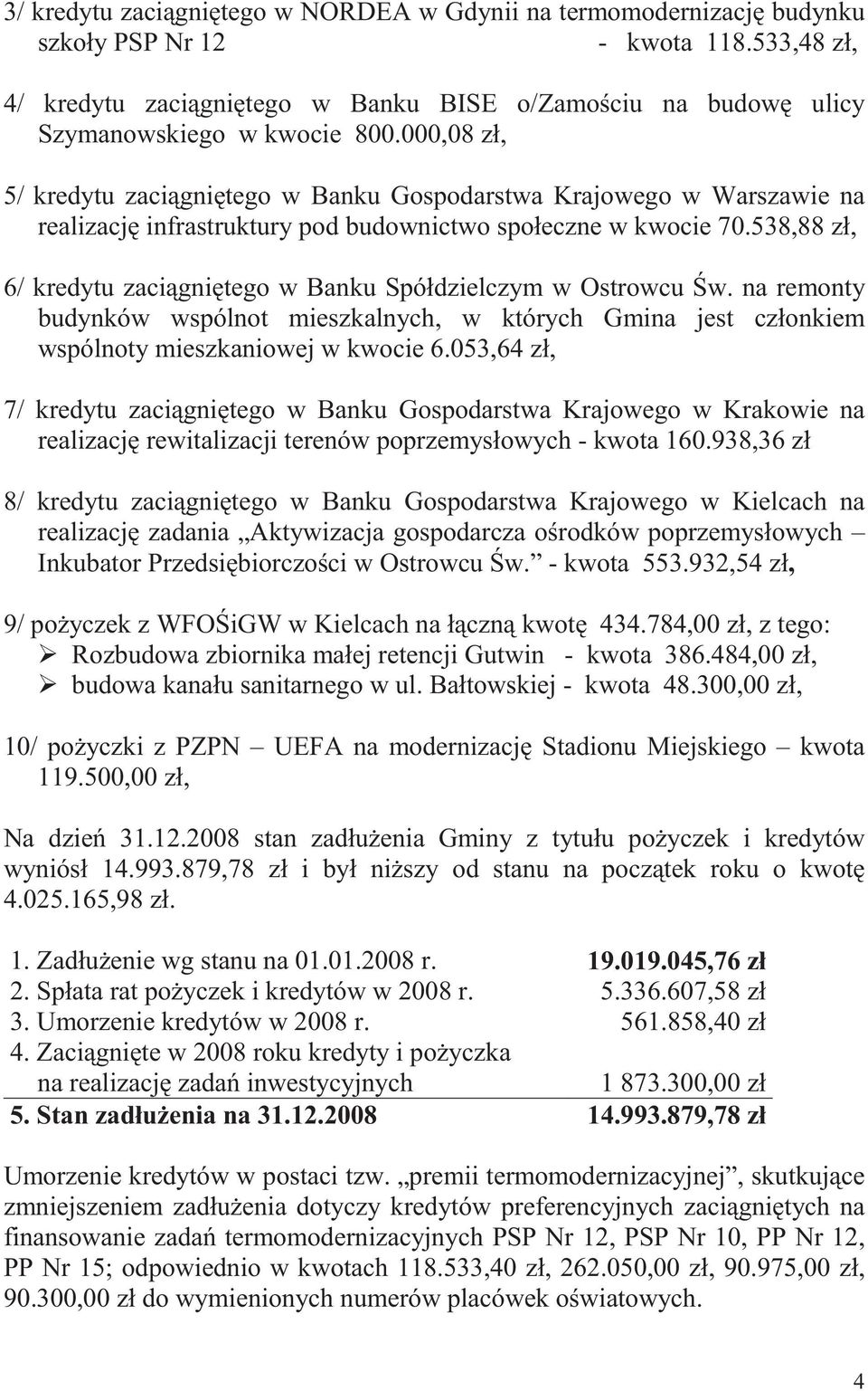 000,08 zł, 5/ kredytu zaci gni tego w Banku Gospodarstwa Krajowego w Warszawie na realizacj infrastruktury pod budownictwo społeczne w kwocie 70.