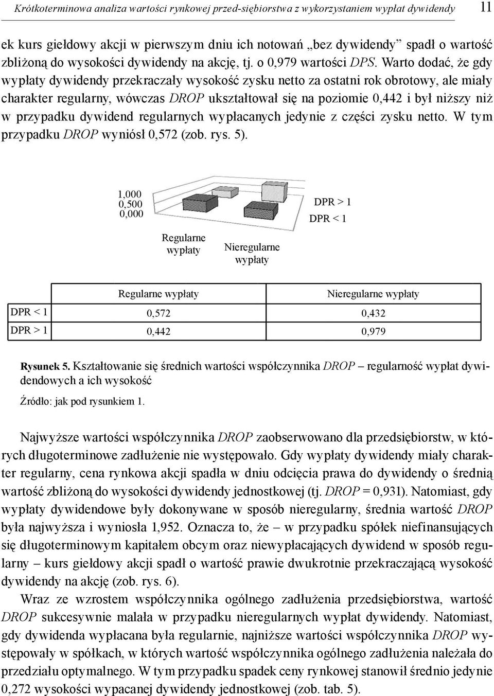 Warto dodać, że gdy wypłaty dywidendy przekraczały wysokość zysku netto za ostatni rok obrotowy, ale miały charakter regularny, wówczas DROP ukształtował się na poziomie 0,442 i był niższy niż w