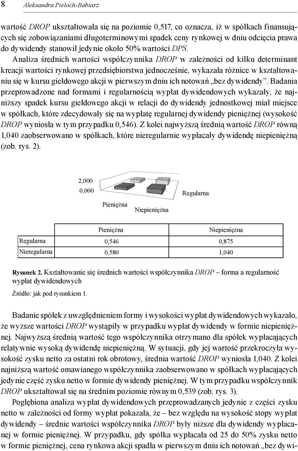 Analiza średnich wartości współczynnika DROP w zależności od kilku determinant kreacji wartości rynkowej przedsiębiorstwa jednocześnie, wykazała różnice w kształtowaniu się w kursu giełdowego akcji w