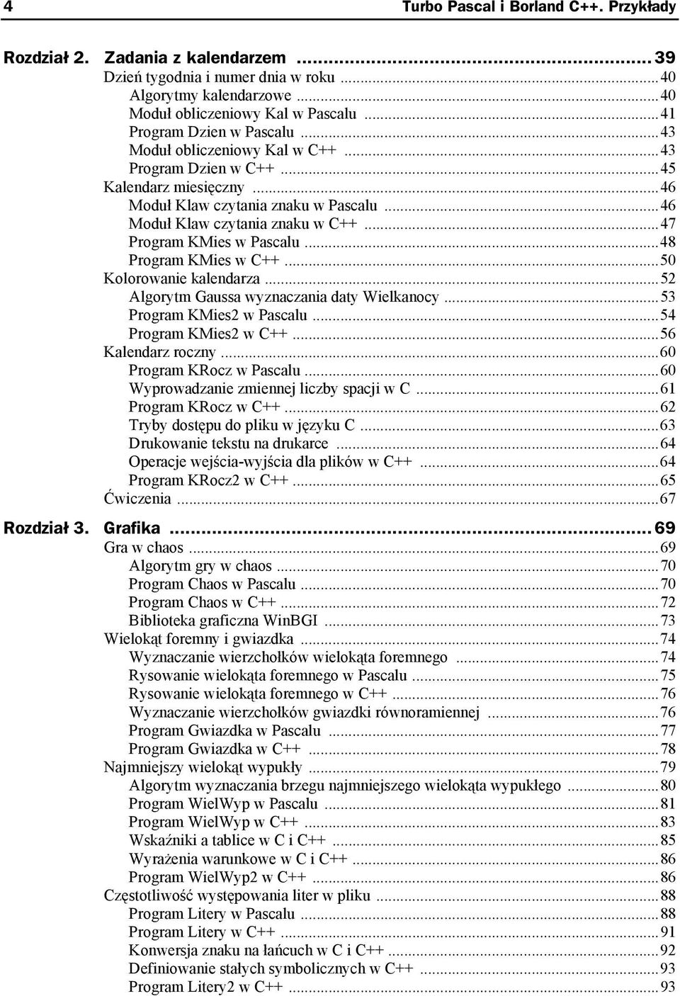 ..47 Program KMies w Pascalu...48 Program KMies w C++...50 Kolorowanie kalendarza...52 Algorytm Gaussa wyznaczania daty Wielkanocy...53 Program KMies2 w Pascalu...54 Program KMies2 w C++.