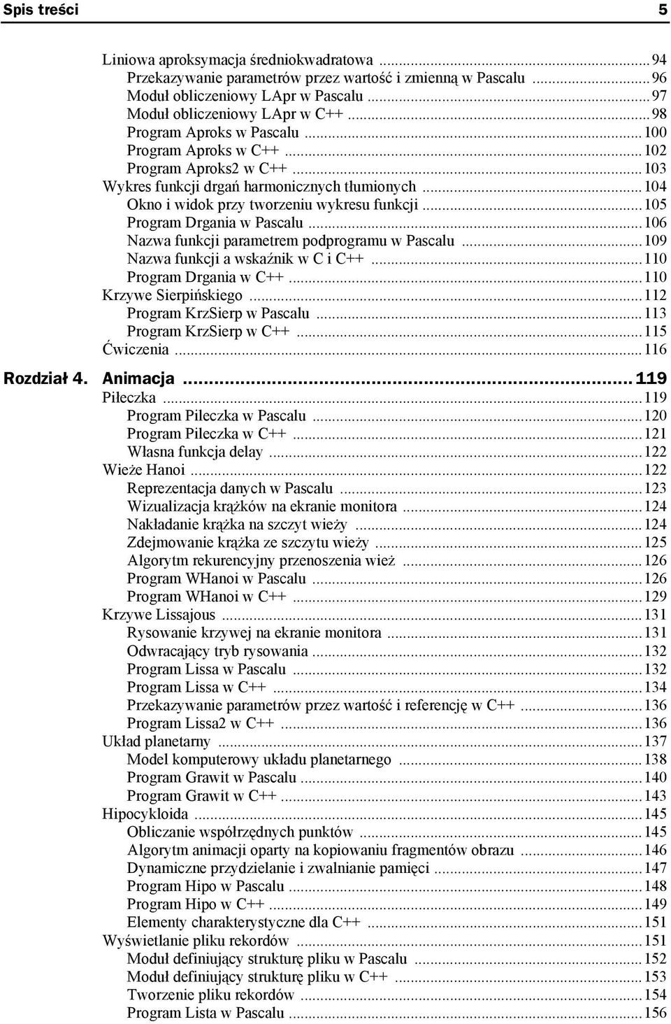 ..105 Program Drgania w Pascalu...106 Nazwa funkcji parametrem podprogramu w Pascalu...109 Nazwa funkcji a wskaźnik w C i C++...110 Program Drgania w C++...110 Krzywe Sierpińskiego.