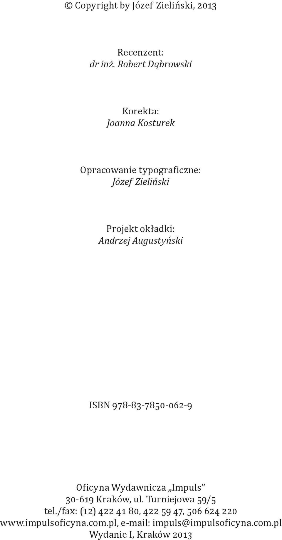 iczne: Józef Zieliński Projekt okładki: Andrzej Augustyński