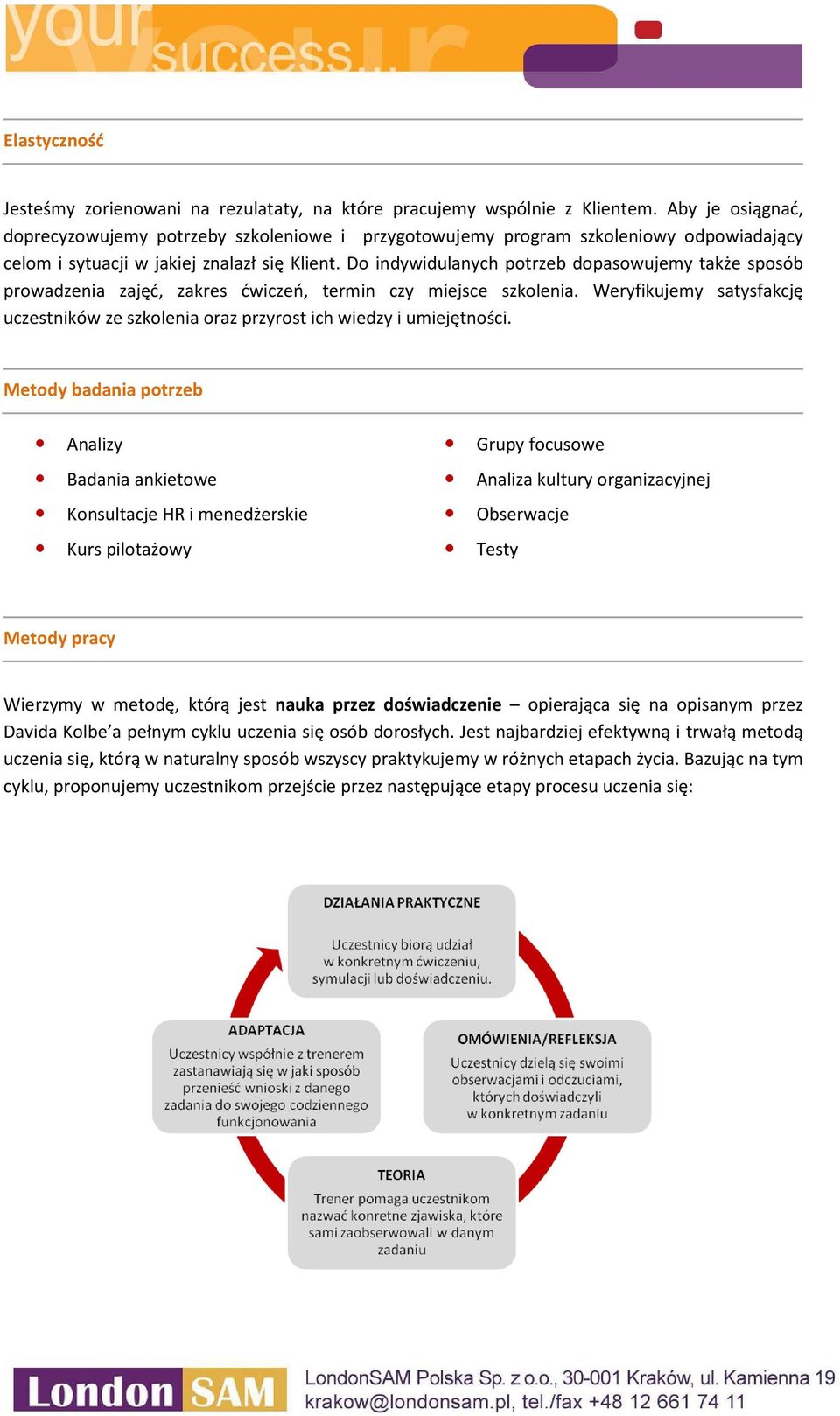 Do indywidulanych potrzeb dopasowujemy także sposób prowadzenia zajęć, zakres ćwiczeń, termin czy miejsce szkolenia.