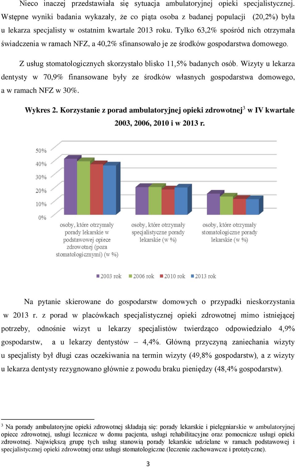 Tylko 63,2% spośród nich otrzymała świadczenia w ramach NFZ, a 40,2% sfinansowało je ze środków gospodarstwa domowego. Z usług stomatologicznych skorzystało blisko 11,5% badanych osób.