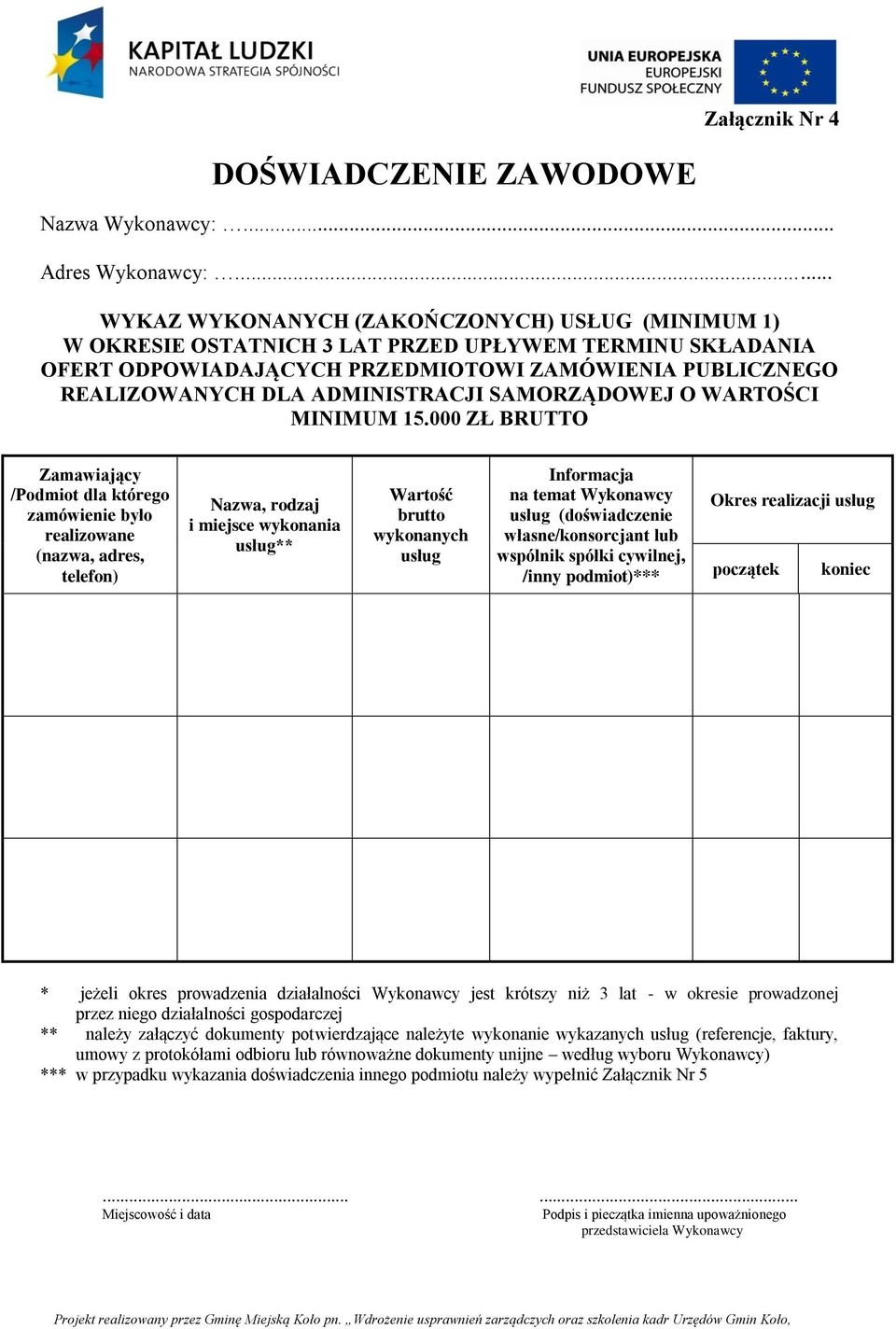 ADMINISTRACJI SAMORZĄDOWEJ O WARTOŚCI MINIMUM 15.