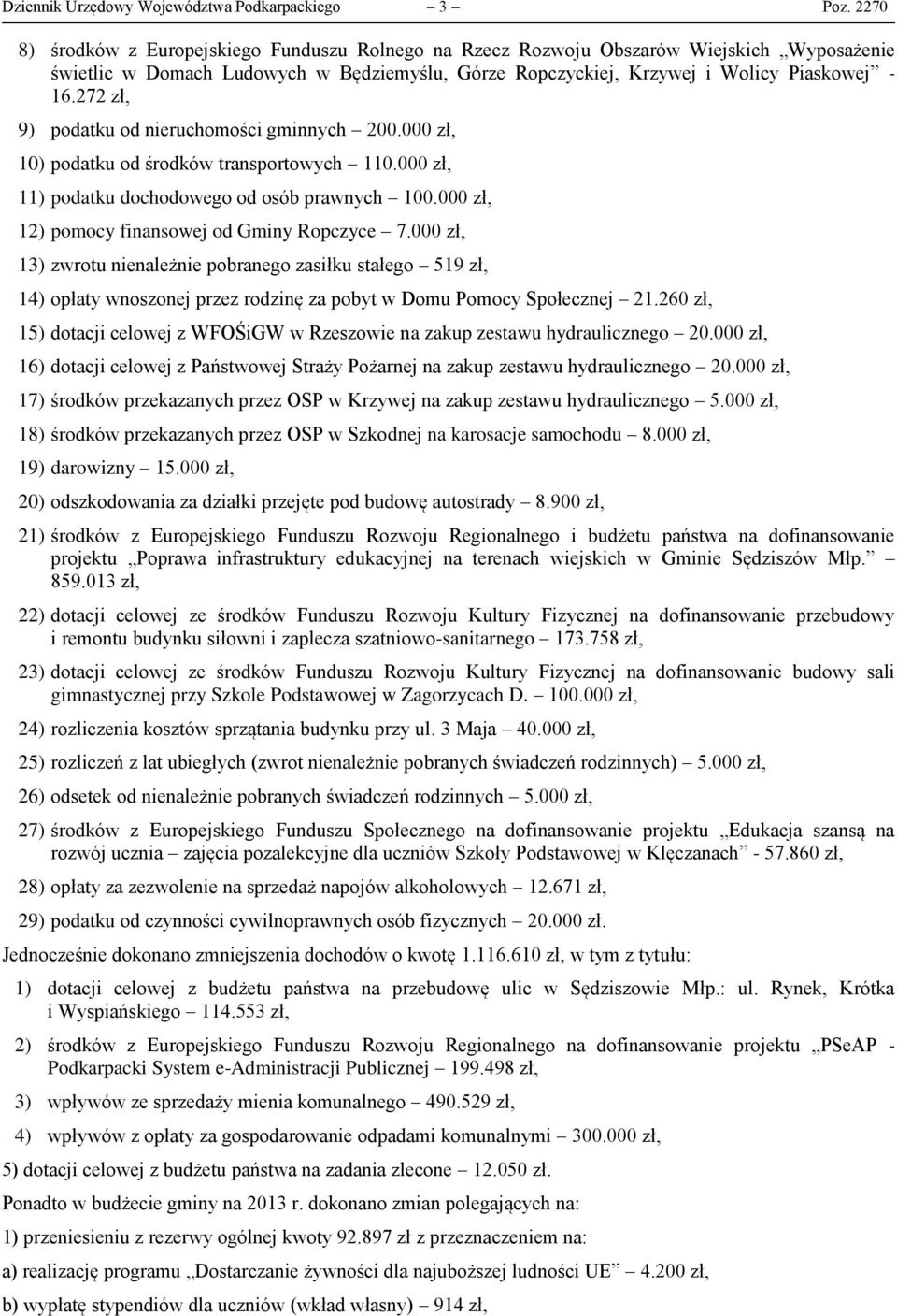 272 zł, 9) podatku od nieruchomości gminnych 200.000 zł, 10) podatku od środków transportowych 110.000 zł, 11) podatku dochodowego od osób prawnych 100.