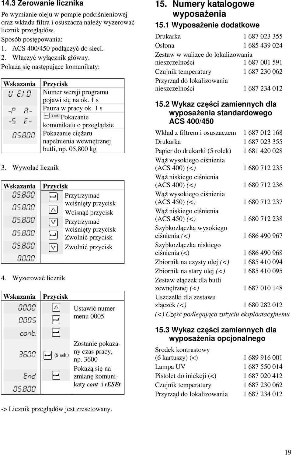 1 s Pauza w pracy ok. 1 s Pokazanie komunikatu o przeglądzie Pokazanie cięŝaru napełnienia wewnętrznej butli, np.