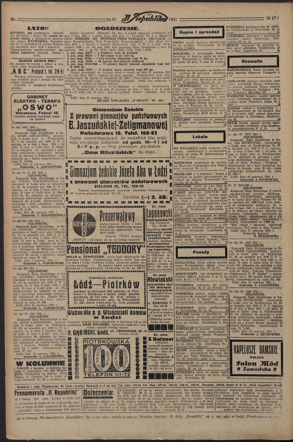 Piotrków-mocy Rozporządzenia Pana Prezydenta Rzeczypospolitej z dnia.'8-go gruska 71. w podwórzu na prawo. Repera-dnia 1924 r. o prawic o domach składowych (Dz. U. R. P. z dnia 81*09 cja wszelkich wyr.