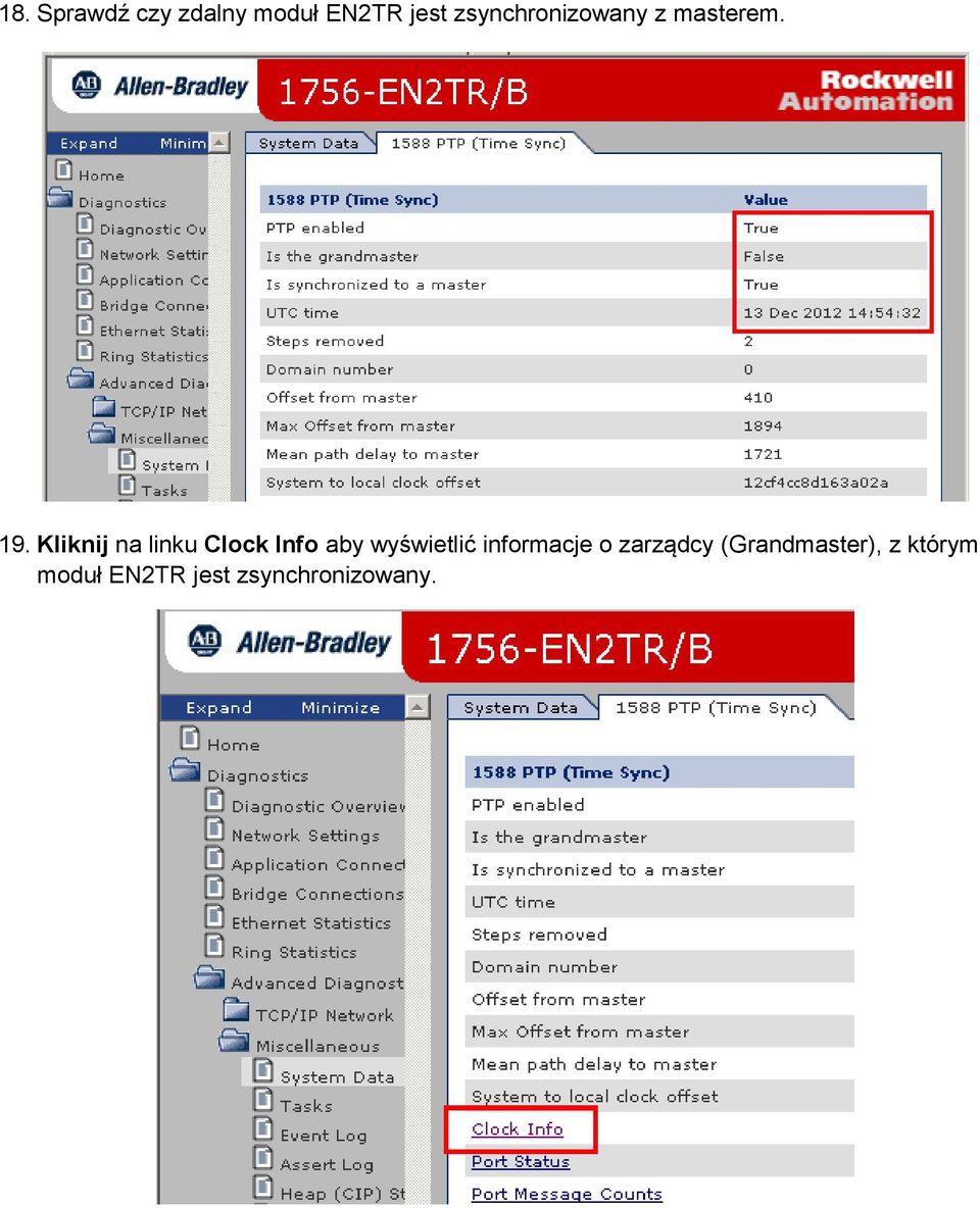 Kliknij na linku Clock Info aby wyświetlić