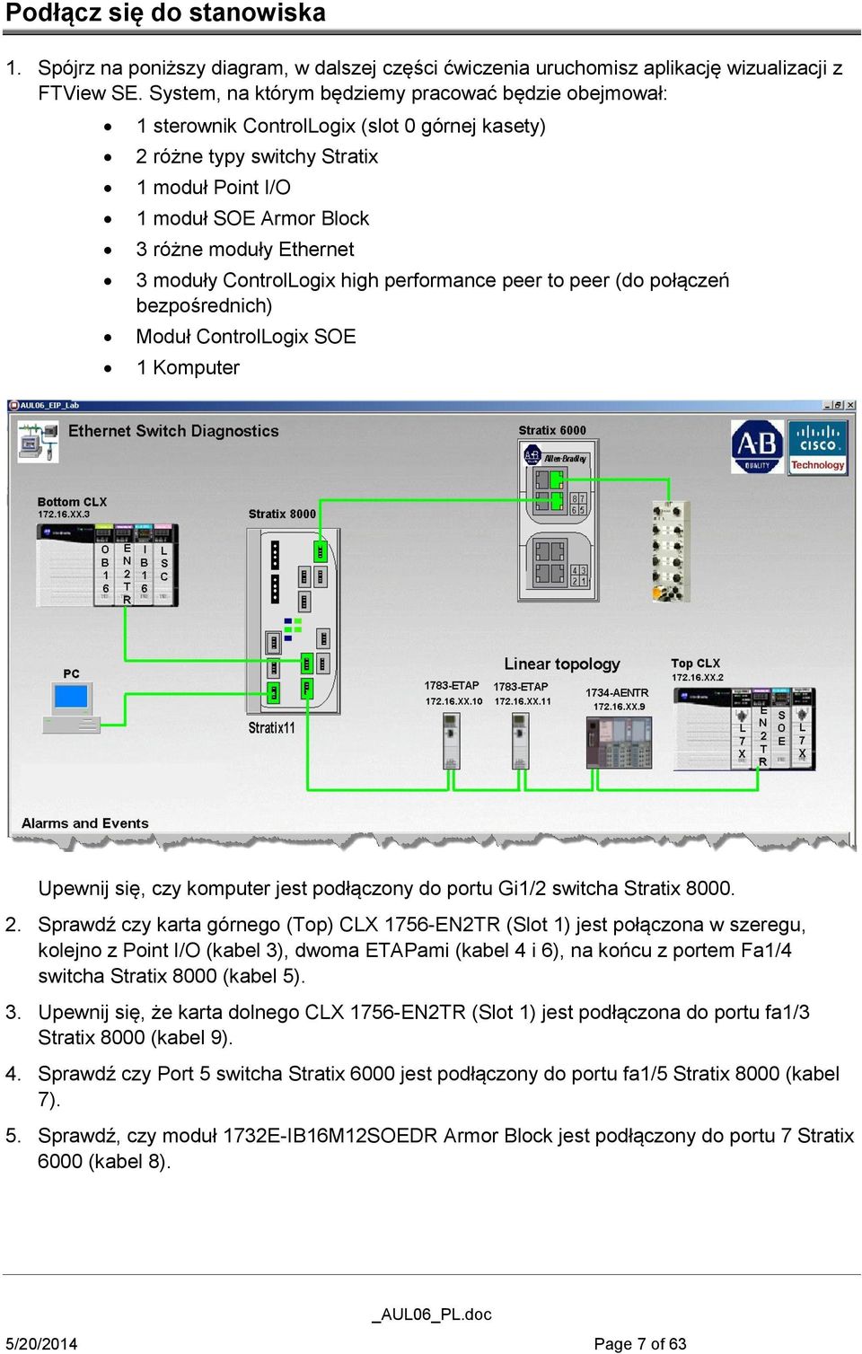 moduły ControlLogix high performance peer to peer (do połączeń bezpośrednich) Moduł ControlLogix SOE 1 Komputer Upewnij się, czy komputer jest podłączony do portu Gi1/2 switcha Stratix 8000. 2.