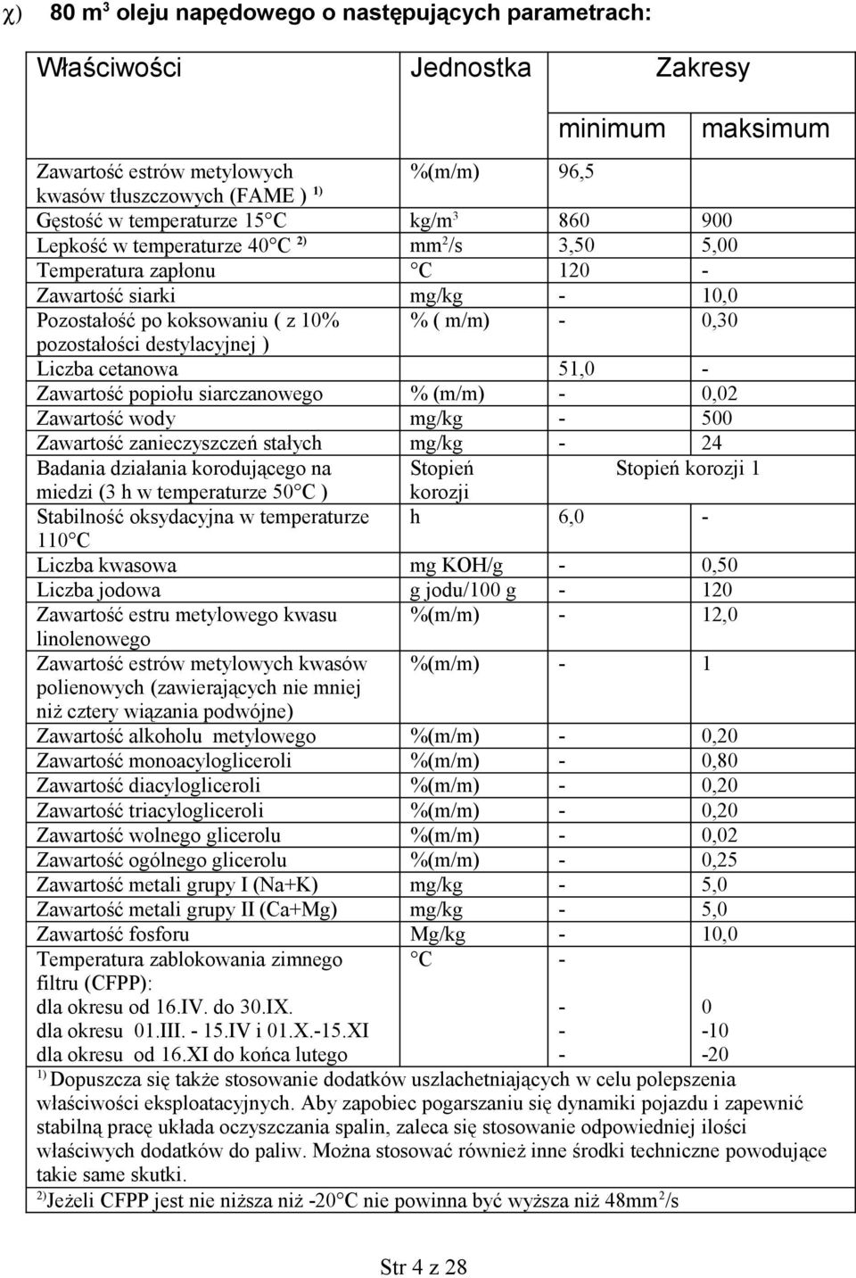 destylacyjnej ) Liczba cetanowa 51,0 - Zawartość popiołu siarczanowego % (m/m) - 0,02 Zawartość wody mg/kg - 500 Zawartość zanieczyszczeń stałych mg/kg - 24 Badania działania korodującego na Stopień