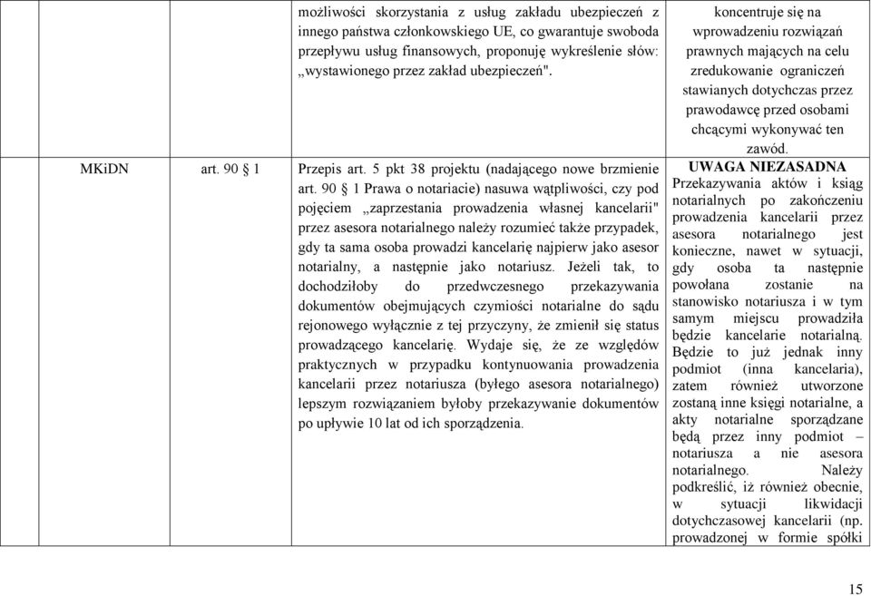 90 1 Prawa o notariacie) nasuwa wątpliwości, czy pod pojęciem zaprzestania prowadzenia własnej kancelarii" przez asesora notarialnego należy rozumieć także przypadek, gdy ta sama osoba prowadzi