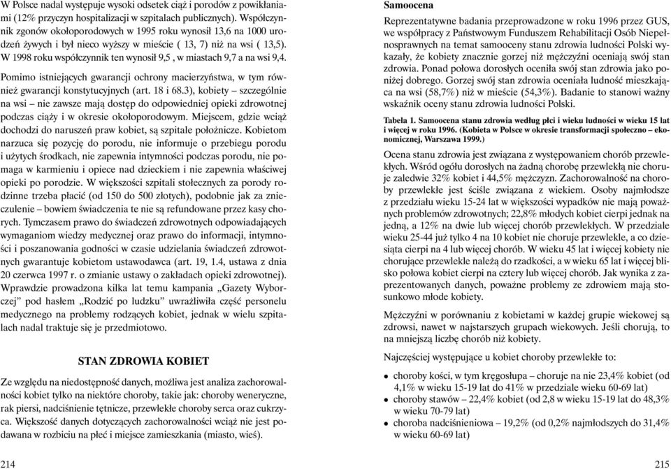 W 1998 roku współczynnik ten wynosił 9,5, w miastach 9,7 a na wsi 9,4. Pomimo istniejących gwarancji ochrony macierzyństwa, w tym również gwarancji konstytucyjnych (art. 18 i 68.