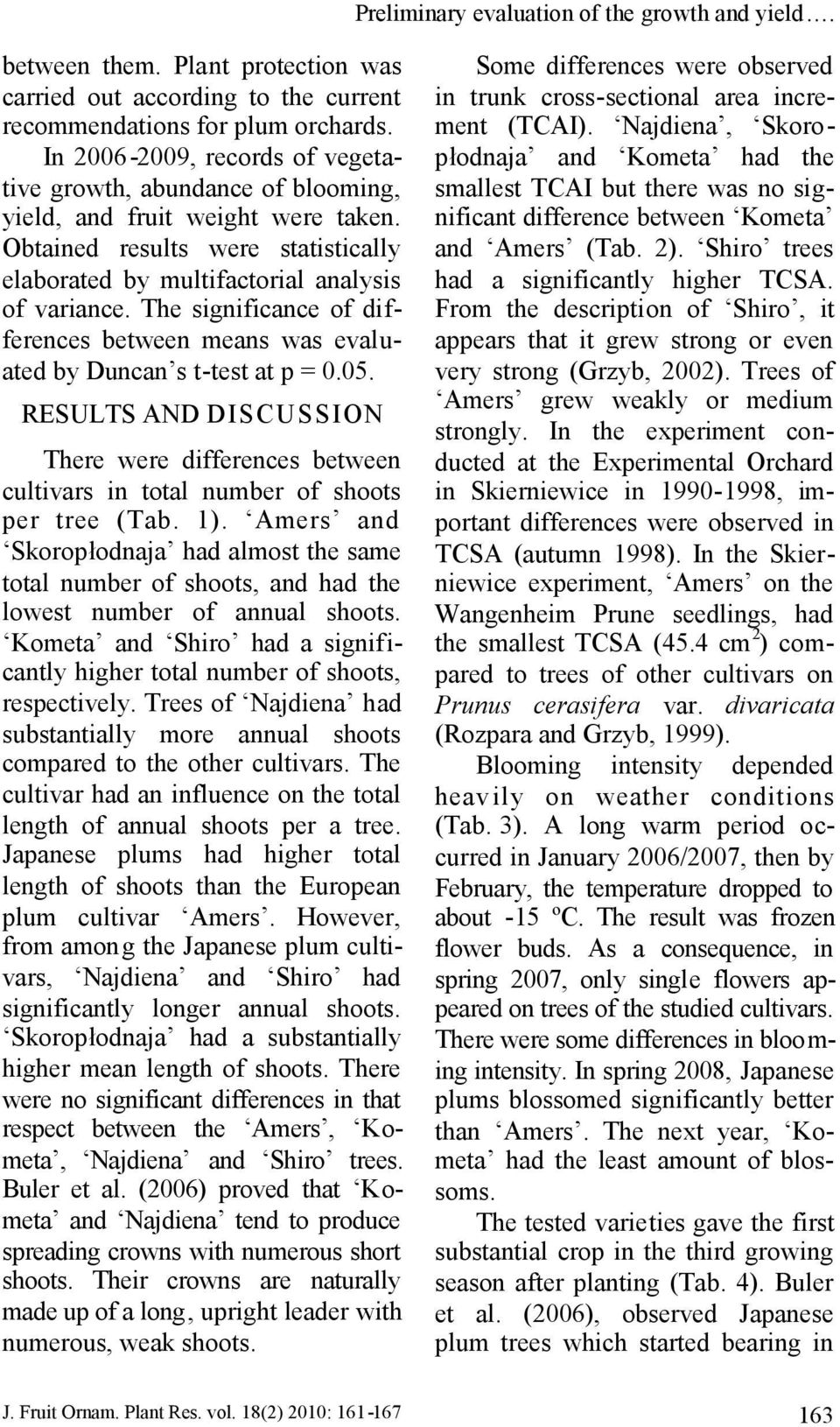 The significance of differences between means was evaluated by Duncan s t-test at p = 0.05. RESULTS AND DISCUSSION There were differences between cultivars in total number of shoots per tree (Tab. 1).