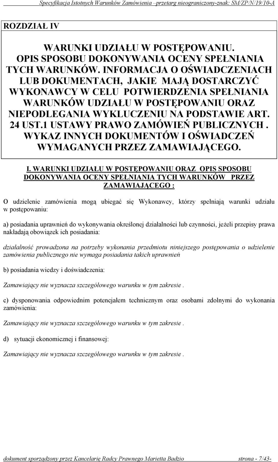 1 USTAWY PRAWO ZAMÓWIEŃ PUBLICZNYCH. WYKAZ IN