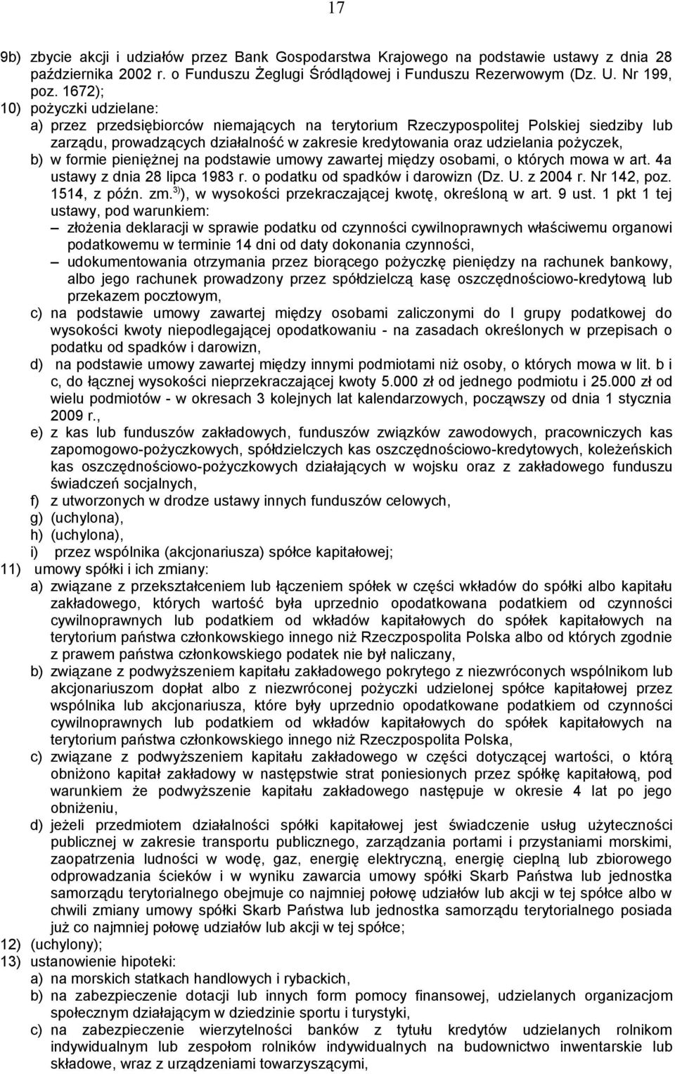 pożyczek, b) w formie pieniężnej na podstawie umowy zawartej między osobami, o których mowa w art. 4a ustawy z dnia 28 lipca 1983 r. o podatku od spadków i darowizn (Dz. U. z 2004 r. Nr 142, poz.