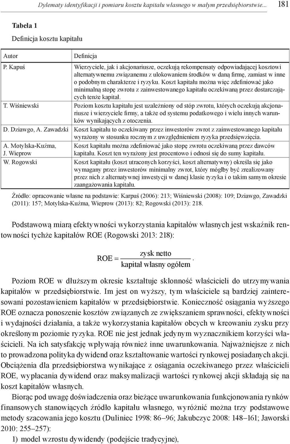 Koszt kapitału można więc zdefiniować jako minimalną stopę zwrotu z zainwestowanego kapitału oczekiwaną przez dostarczających tenże kapitał. T.