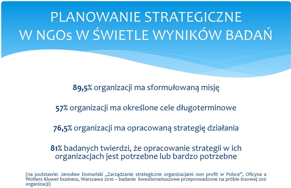 organizacjach jest potrzebne lub bardzo potrzebne (na podstawie: Jarosław Domański Zarządzanie strategiczne organizacjami non