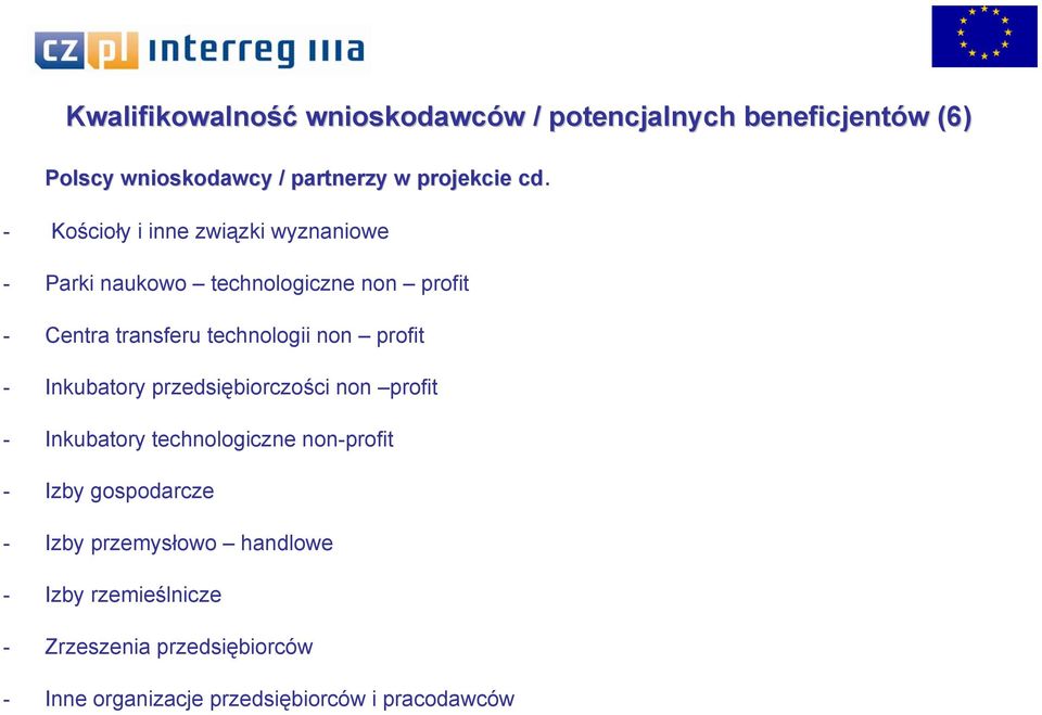 profit - Inkubatory przedsiębiorczości non profit - Inkubatory technologiczne non-profit - Izby gospodarcze - Izby