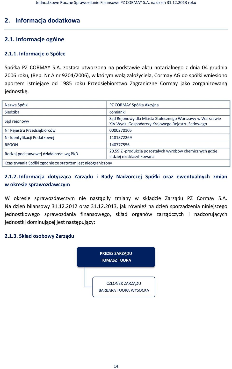 Nazwa Spółki PZ CORMAY Spółka Akcyjna Siedziba Łomianki Sąd rejonowy Sąd Rejonowy dla Miasta Stołecznego Warszawy w Warszawie XIV Wydz.