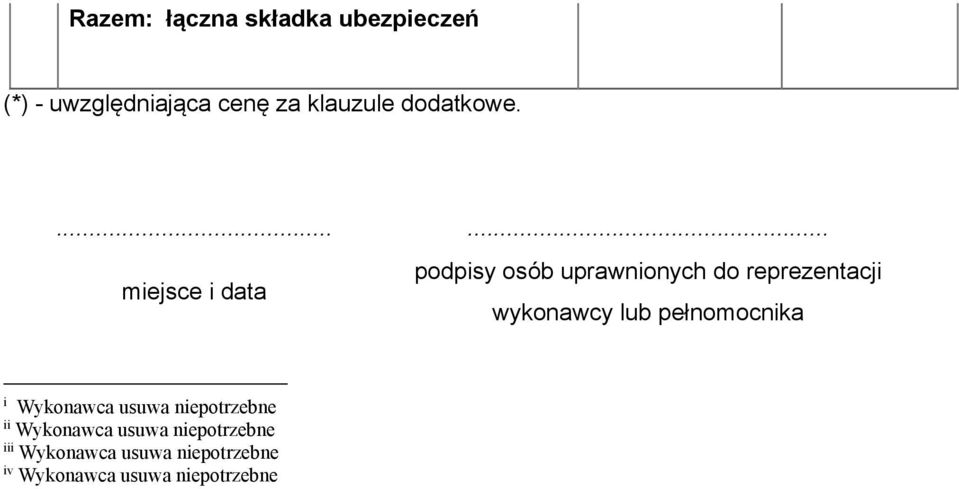 podpisy osób uprawnionych do reprezentacji i Wykonawca usuwa