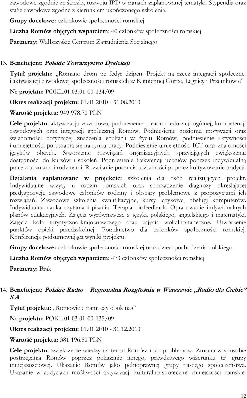 Beneficjent: Polskie Towarzystwo Dysleksji Tytuł projektu: Romano drom pe fedyr dzipen.